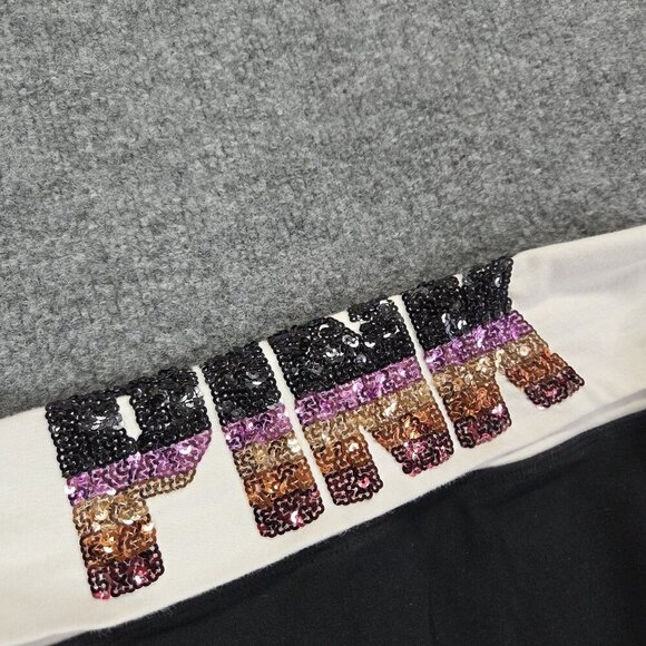 Victoria Secret PINK LOVE Black Yoga Cropped Fold Over Pants Sequins Large Y2k - Picture 2 of 12